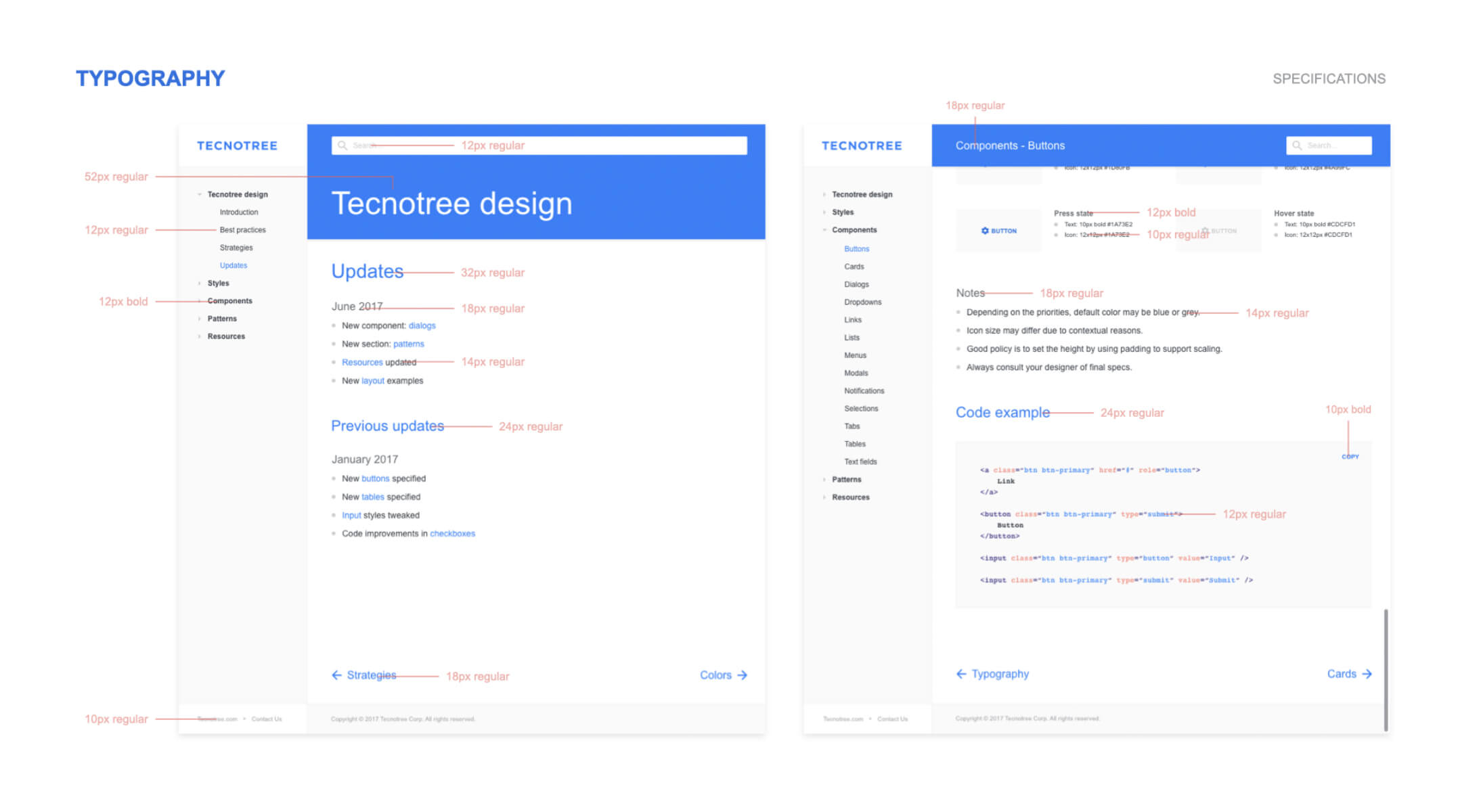 The design system needed to be clearly specified for the developer to build it as intended. Key aspects such as structure and navigation, grid, spacing, colors, typography, responsiveness, and the behavior of menu, search, and scrolling were all detailed.